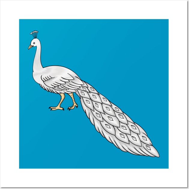 White peacock bird cartoon illustration Wall Art by Cartoons of fun